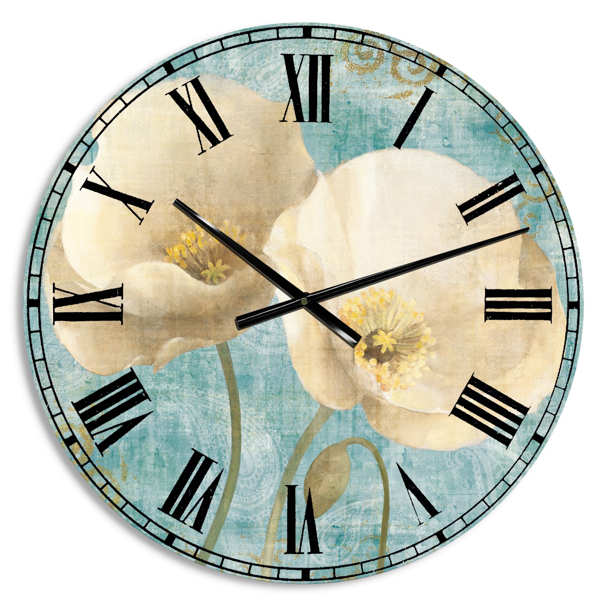 Designart Bouquet Poppies on Paisley II Farmhouse Wall Clock